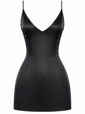 Black Satin Mini Dress with Pockets – LUX LA – Size Small